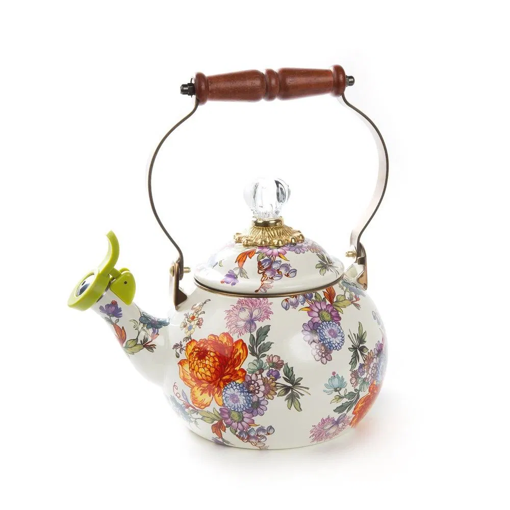 MacKenzie-Childs White Flower Market Whistling Tea Kettle