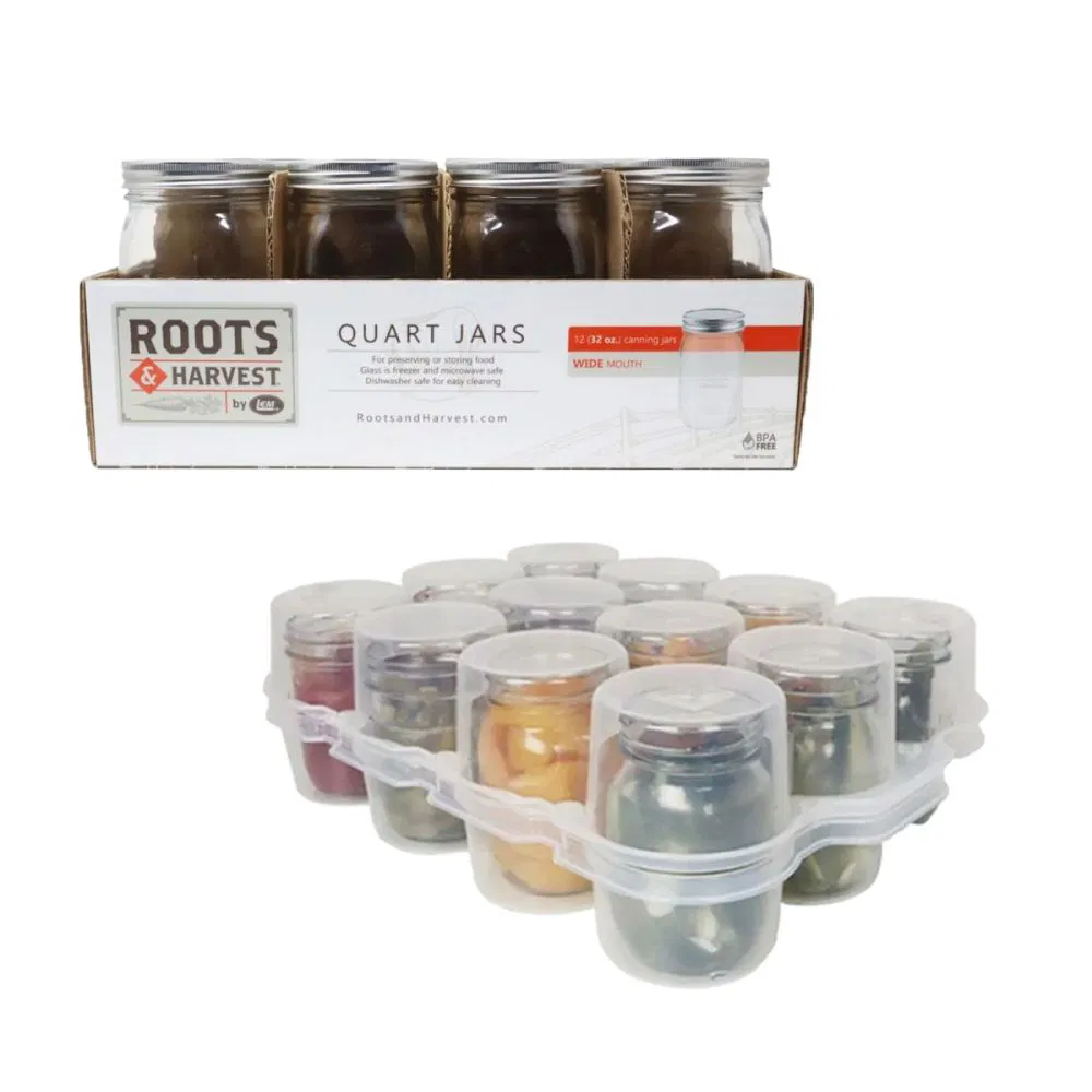 Roots & Harvest Quart Wide Mouth Canning Jars + SafeCrate Storage