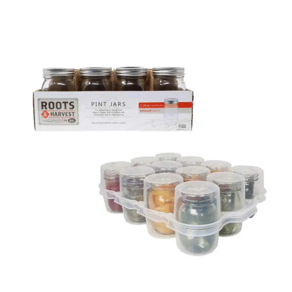 Roots & Harvest Pint Regular Mouth Canning Jars + SafeCrate Storage