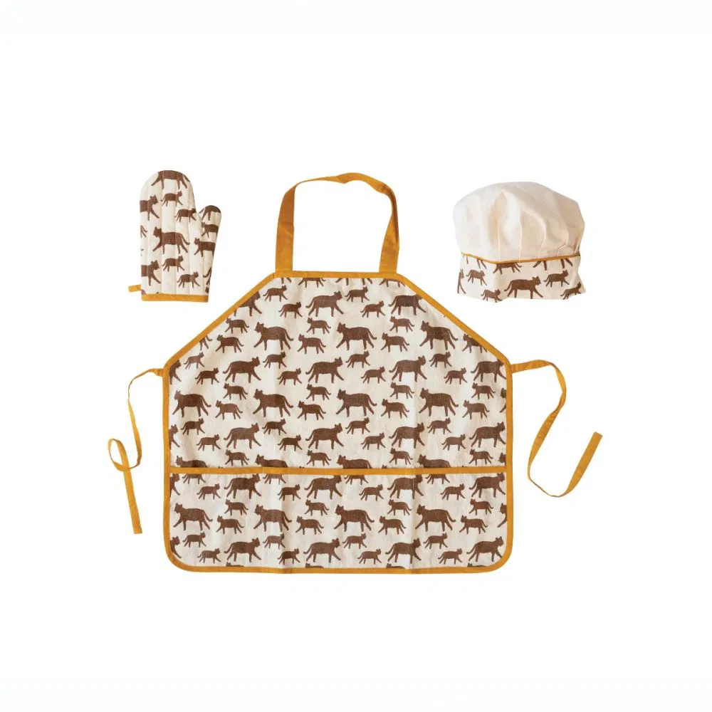 Creative Co-Op Cotton Childs Apron With Chef Hat & Oven Mitt