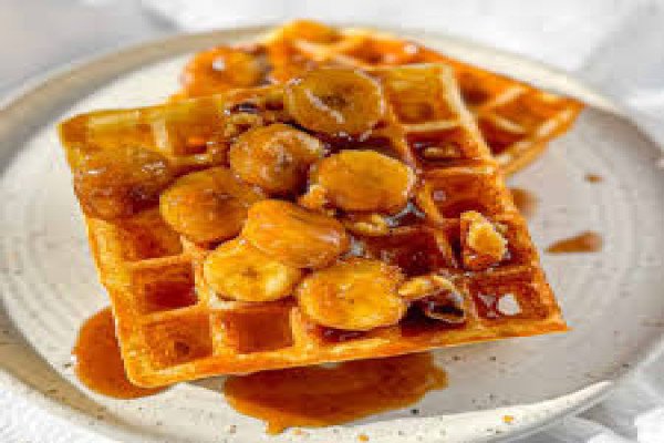 Banana Bread Waffles with Bananas Foster Sauce