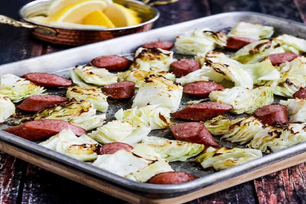 Basic Sheet Pan Chicken Sausage and Roasted Cabbage