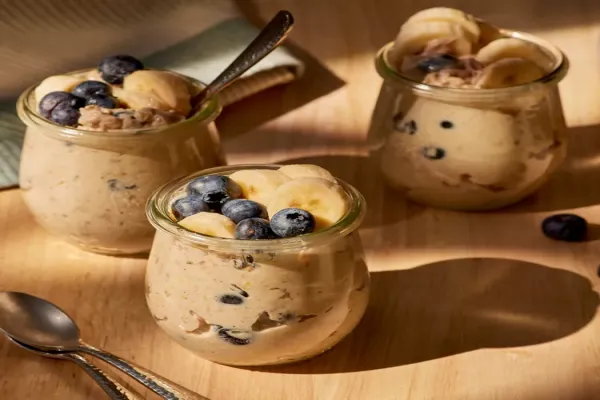 High Protein Peanut Butter Banana & Blueberry Overnight Oats