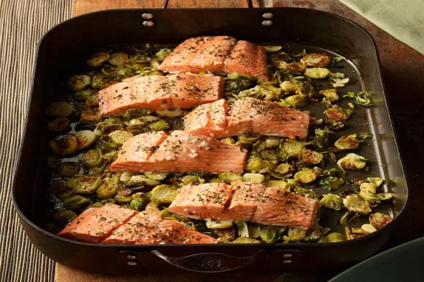 Garlic Roasted Salmon & Brussels Sprout