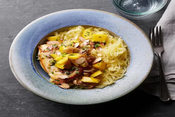 Seared Chicken with Mango Salsa & Spaghetti Squash