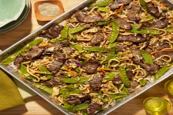 Sheet Pan Beef & Cabbage Noodles