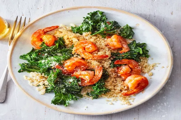 BBQ Shrimp with Garlicky Kale & Parmesan Herb Couscous