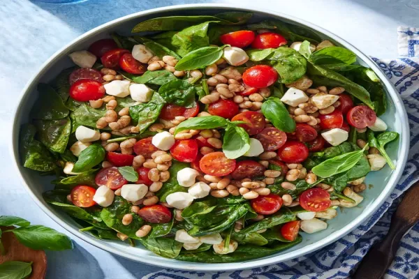 No Cook White Bean & Spinach Caprese Salad