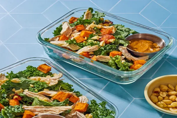 Sweet Potato Kale & Chicken Salad with Peanut Dressing
