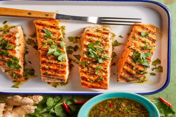 Grilled Salmon with Cilantro Ginger Sauce
