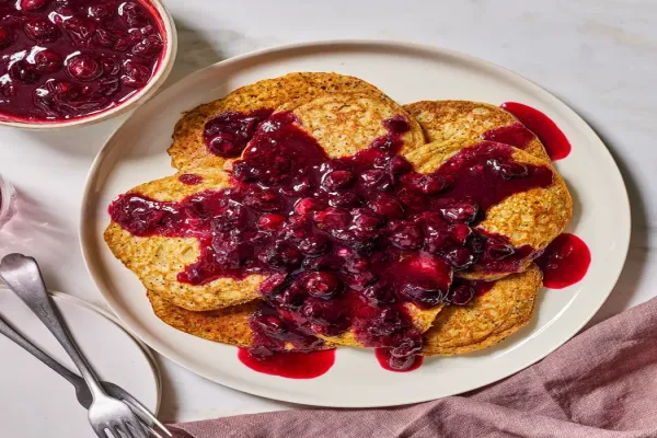 Lemon Poppyseed Pancakes with Blueberry Sauce