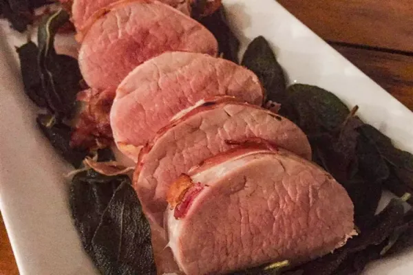 Prosciutto Wrapped Pork Tenderloin with Crispy Sage