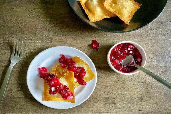 Thanksgiving Leftover Wontons with Cranberry Salsa