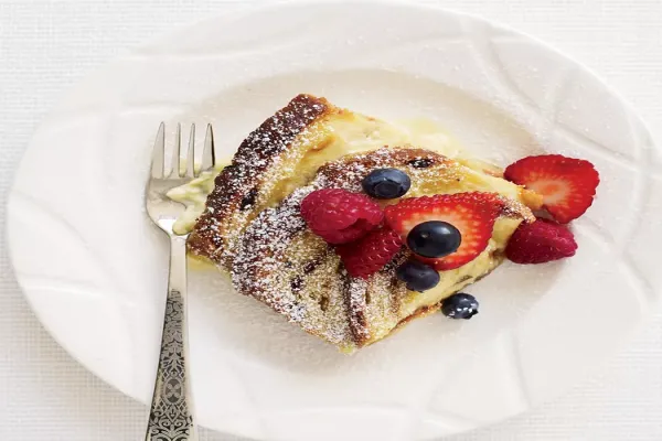 Cinnamon Raisin Bread Custard with Fresh Berries