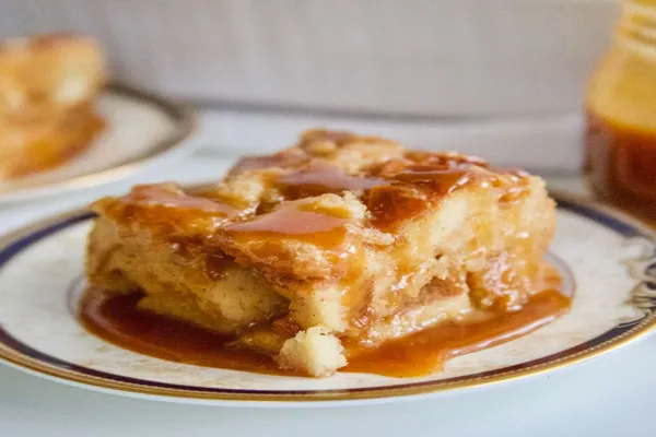Peachy Bread Pudding with Caramel Sauce