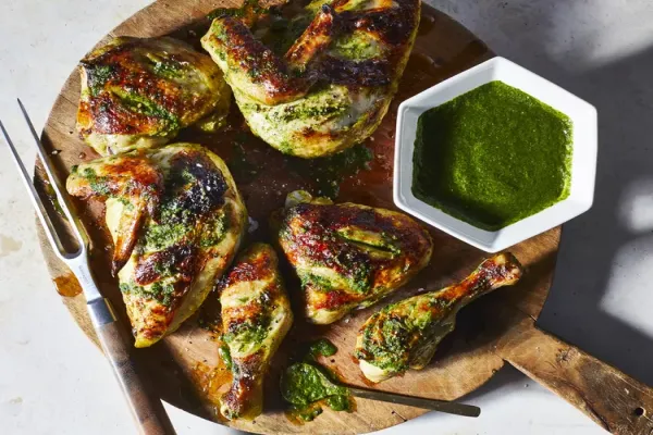 Roast Chicken with Cilantro Mint Chutney