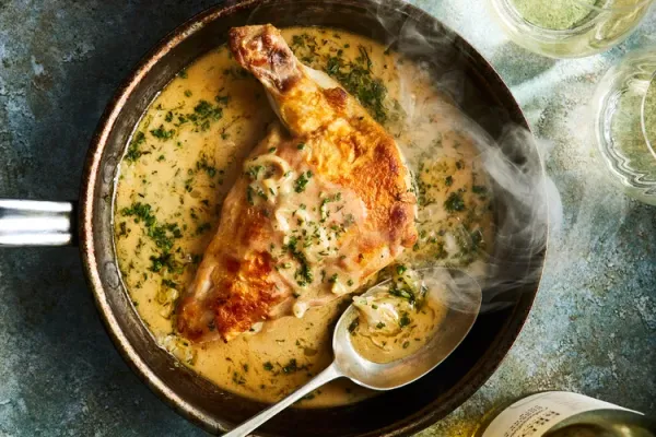 Chicken Breasts with White Wine Pan Sauce with Creme Fraîche and Spring Herbs