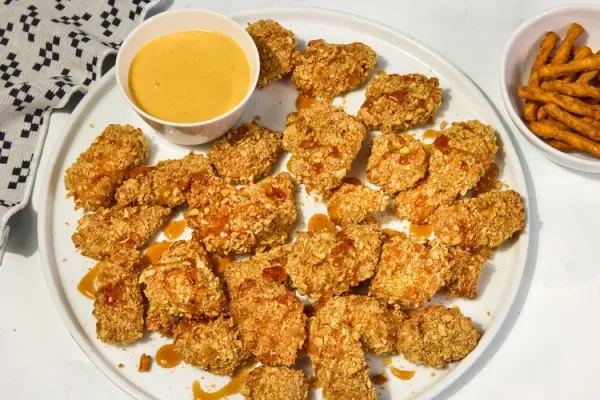 Hot Honey Mustard Pretzel Chicken Bites