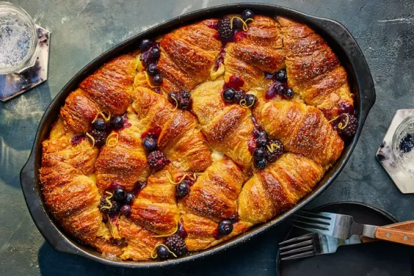 Croissant Breakfast Casserole with Lemon Curd and Berries
